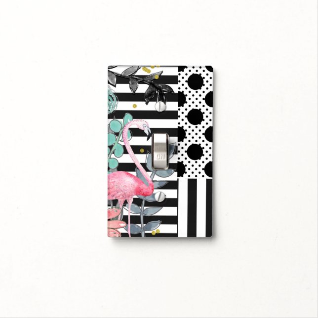 Summer Pink Flamingo Polka Dot Fun Funky Cool Light Switch Cover (In Situ)