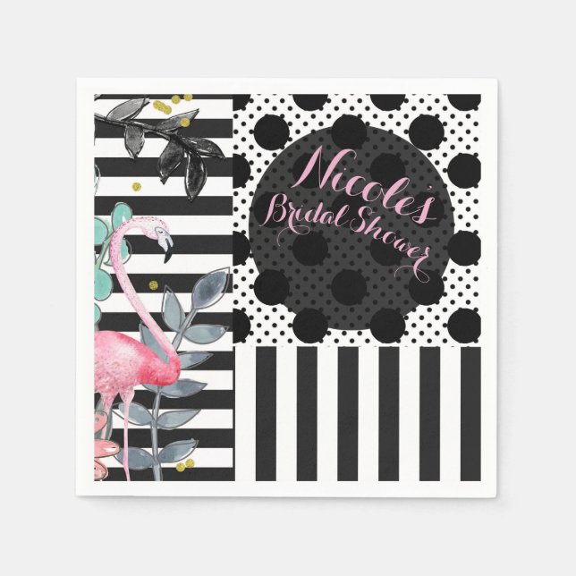 Summer Pink Flamingo Polka Dot Fun Funky Party Napkins (Front)