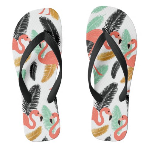 Summer PInk Flamingo Tropical Botanical Pattern Flip Flops
