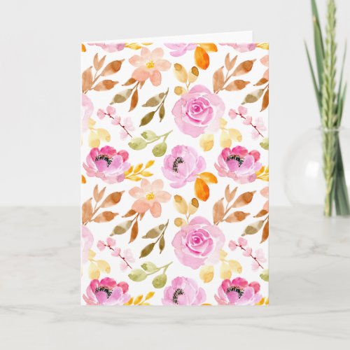 Summer Pink Girly Watercolor Floral Blank Card