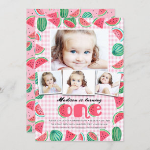 Summer Pink & Green First Birthday Watermelon Invitation