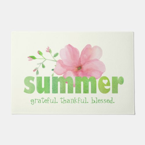 Summer Pink Green Watercolor Floral Doormat