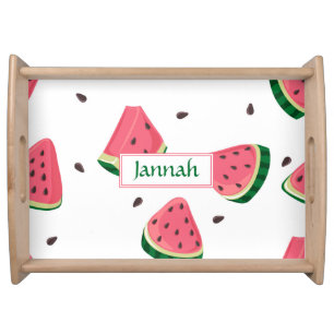Summer Pink Green Watermelon Fruit Name Serving Tray