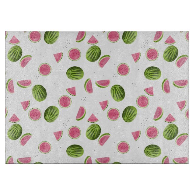 Summer Pink & Green Watermelon Pattern Cutting Board (Front)