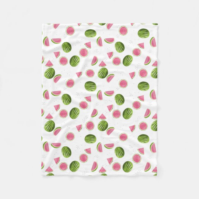 Summer Pink & Green Watermelon Pattern Fleece Blanket (Front)