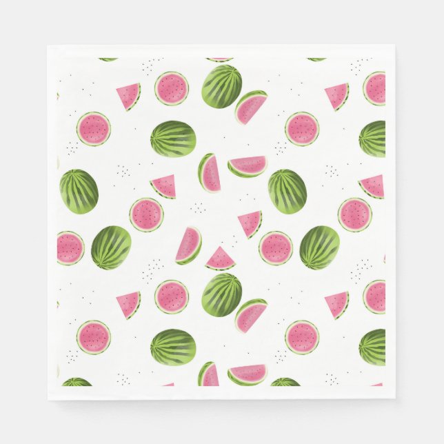 Summer Pink & Green Watermelon Pattern Napkins (Front)