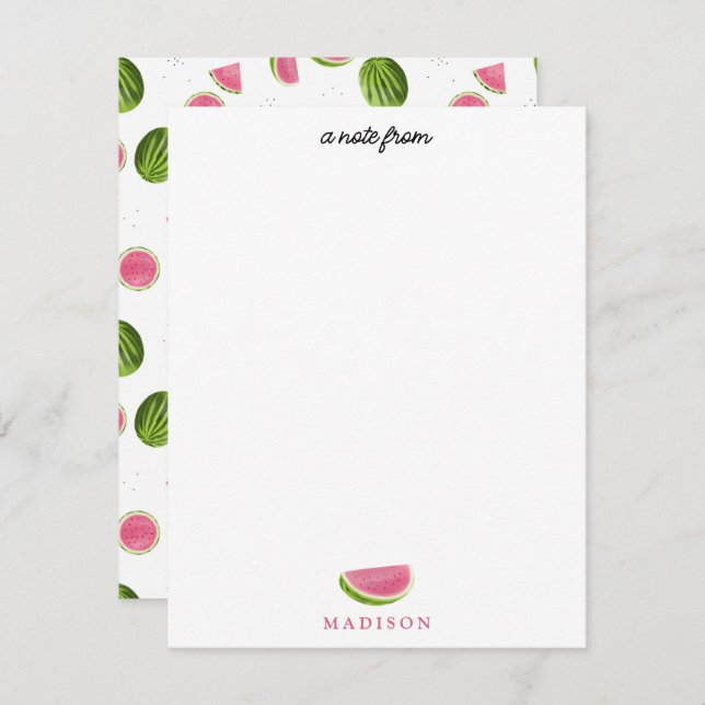 Summer Pink & Green Watermelon Pattern Note Card (Front/Back)