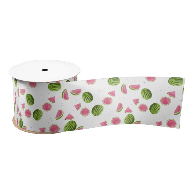 Summer Pink & Green Watermelon Pattern Satin Ribbon (Spool)