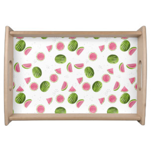 Summer Pink & Green Watermelon Pattern Serving Tray