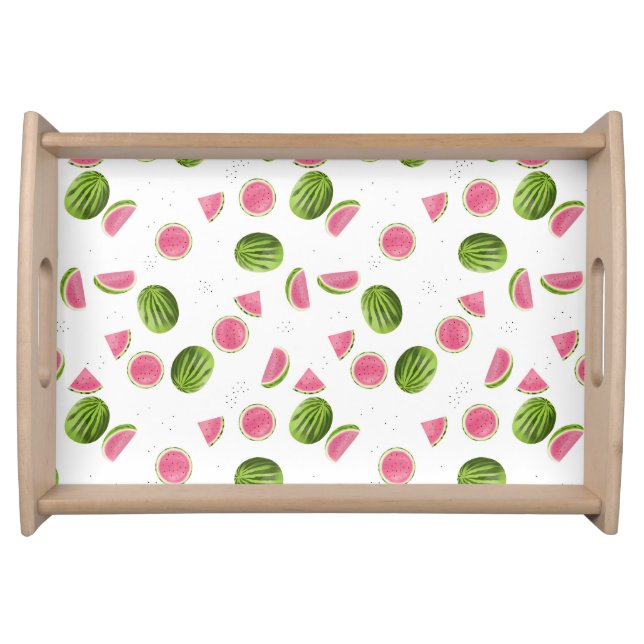 Summer Pink & Green Watermelon Pattern Serving Tray (Front)