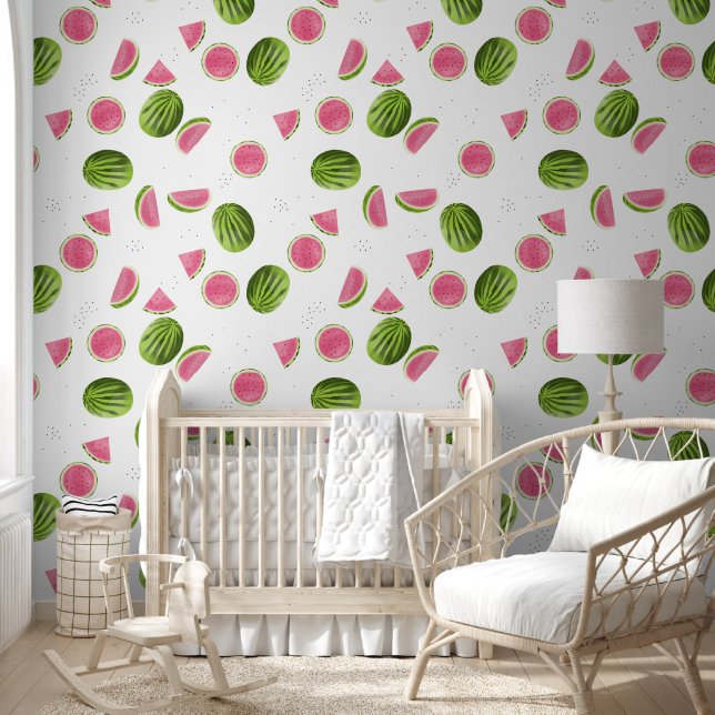 Summer Pink & Green Watermelon Pattern Wallpaper (Kids)