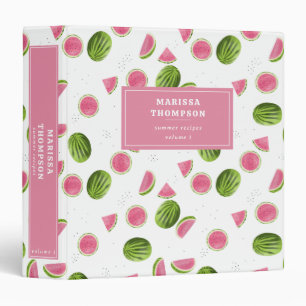 Summer Pink & Green Watermelon Recipe Cookbook 3 Ring Binder