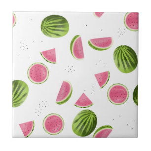 Summer Pink & Green Watermelon Seamless Pattern Ceramic Tile