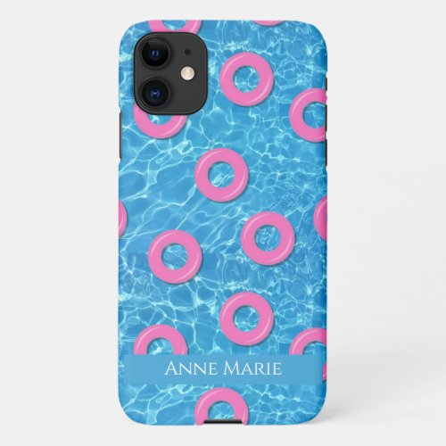 Summer Pink Inflatable Rings in Swimming Pool iPhone 11 Case