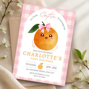 Summer Pink Little Cutie Orange 1st First Birthday Invitation