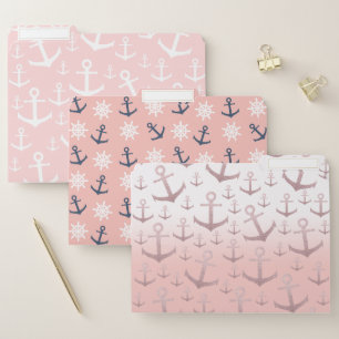 Summer pink navy blue and rose gold glitter anchor file folder