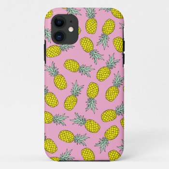 Summer Pink Pineapple Fruit Illustration Pattern Iphone 11 Case by designalicious at Zazzle