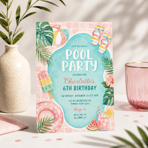 Summer Pink Pool Party: Palm Springs Girl Birthday Invitation