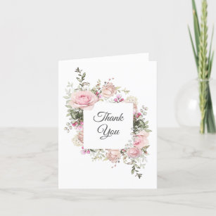 Summer Pink Roses Floral Birthday Thank You Card