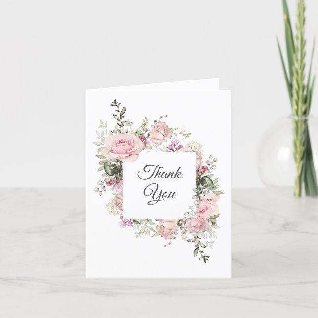 Summer Pink Roses Floral Birthday Thank You Card (Front)
