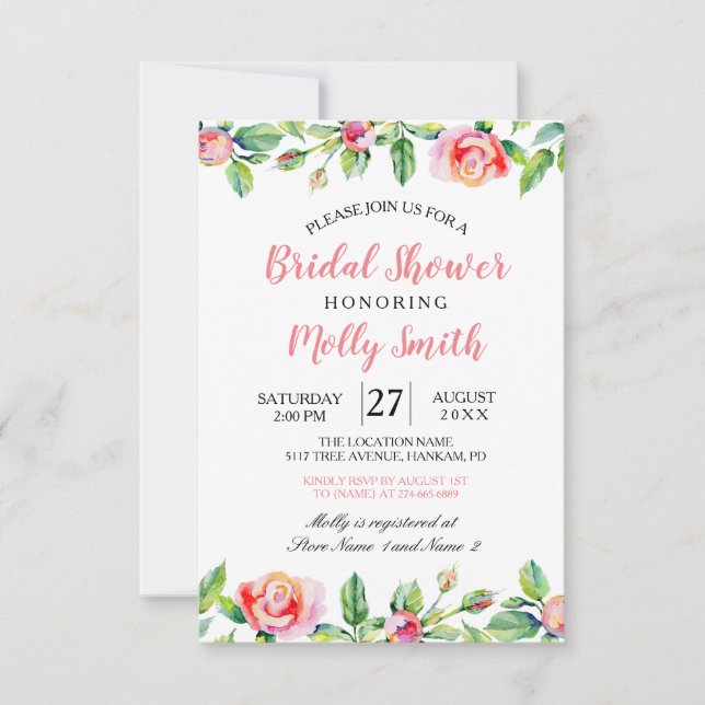 SUMMER PINK ROSES INVITATION (Front)