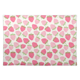 Summer Pink Strawberry Cute and Fruity Cloth Placemat