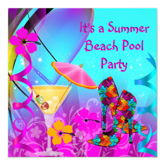 Summer Pink Teal Beach Cocktail Party Card