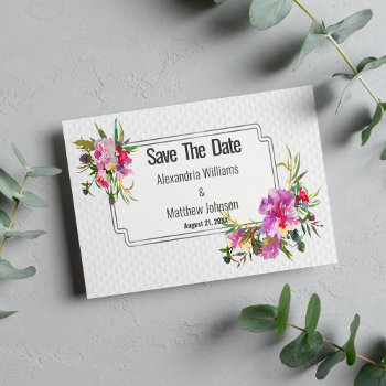 Summer Pink Violet White Floral Save The Date by kicksdesign at Zazzle