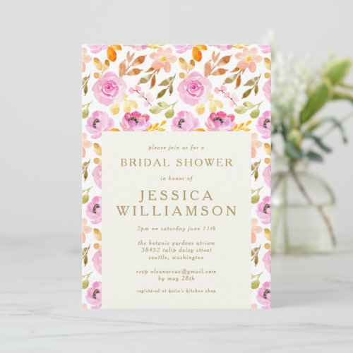 Summer Pink Watercolor Floral Bridal Shower  Invitation
