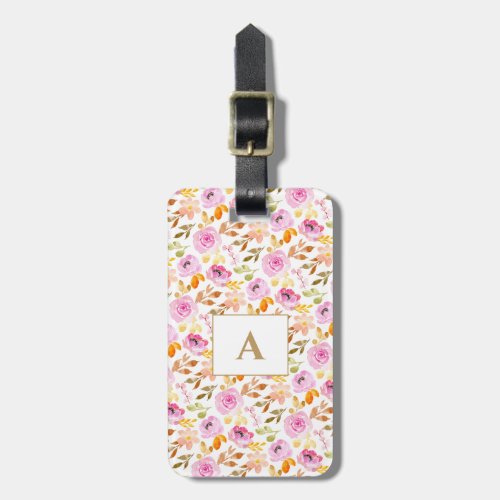 Summer Pink Watercolor Floral Family Monogram   Luggage Tag