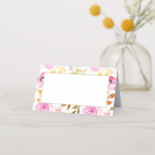 Summer Pink Watercolor Floral Guest Table Escort Place Card