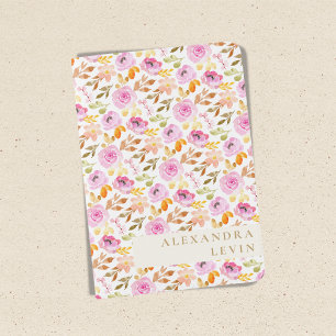Summer Pink Watercolor Floral Personalized Name Passport Holder
