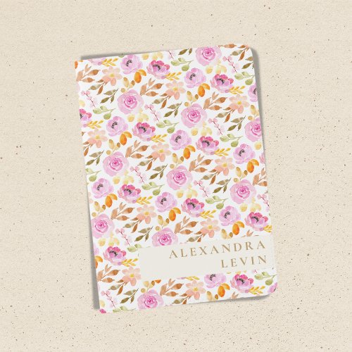 Summer Pink Watercolor Floral Personalized Name  Passport Holder