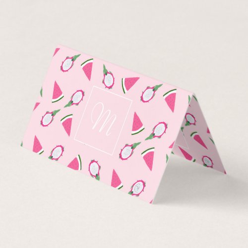 Summer Pink Watermelon and Dragon Fruits Pattern Business Card