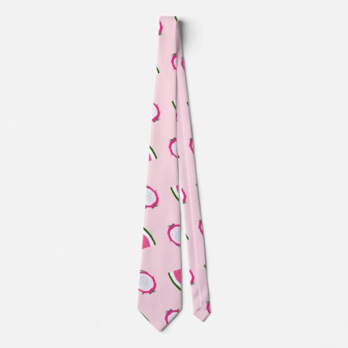 Summer Pink Watermelon and Dragon Fruits Pattern Neck Tie