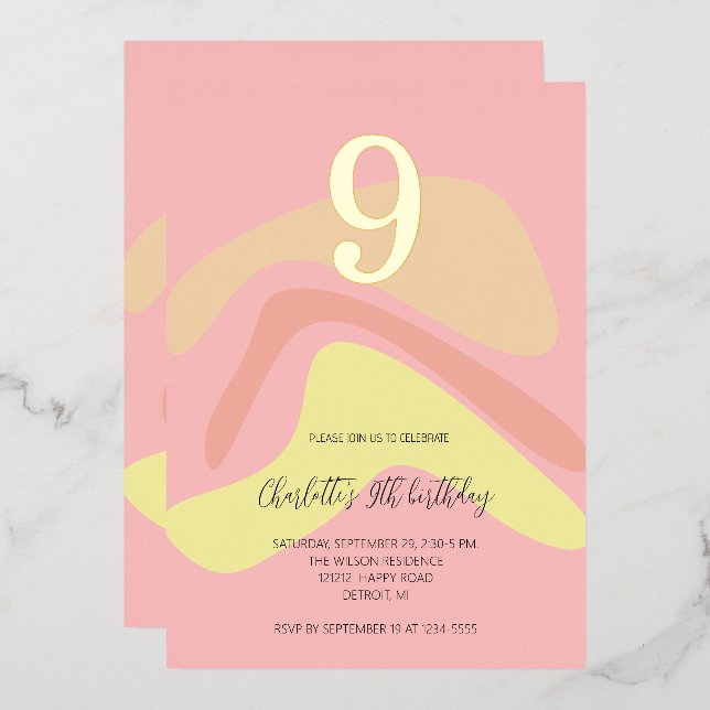 Summer Pink Yellow Cream Personalized Foil Invitation (Front/Back)