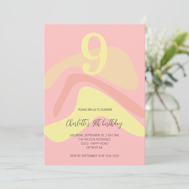Summer Pink Yellow Cream Personalized Invitation (Standing Front)