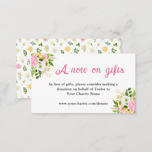 Summer Pink Yellow Floral Birthday Note On Gifts Enclosure Card