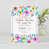 Summer Pink Yellow Floral Watercolor Graduation Invitation (Standing Front)
