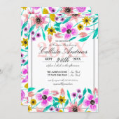 Summer Pink Yellow Floral Watercolor Graduation Invitation (Front/Back)
