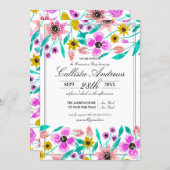 Summer Pink Yellow Floral Watercolor Graduation Invitation (Front/Back)