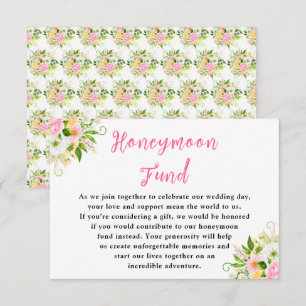 Summer Pink Yellow Floral Wedding Honeymoon Fund Enclosure Card
