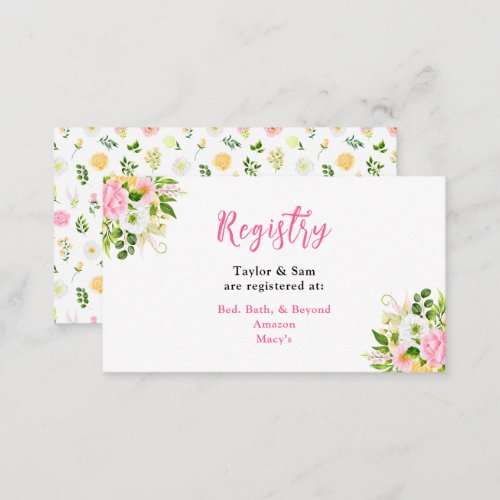 Summer Pink Yellow Floral Wedding Registry Enclosure Card