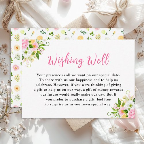 Summer Pink Yellow Floral Wedding Wishing Well Enclosure Card