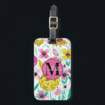 Summer Pink Yellow Flowers Watercolor Monogram Luggage Tag<br><div class="desc">This cute, artsy, and trendy design is perfect for the stylish woman. It features neon yellow, mustard yellow, bubblegum pink, blush pink, magenta purple, teal green, and black watercolor summer flowers and leaves on top of a simple white background. It's a cool, pretty, girly, and sweet country pattern. Just customize...</div>
