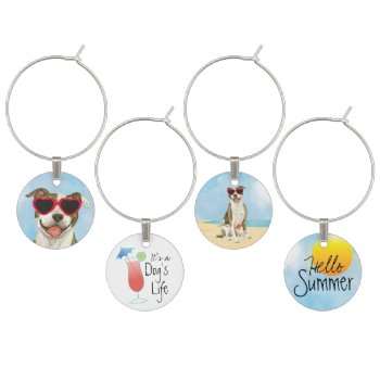 Summer Pit Bull Terrier Wine Charm by DogsInk at Zazzle