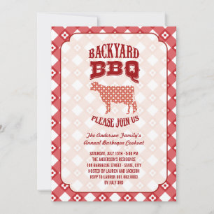Summer Plaid Backyard Barbecue Cookout BBQ Party Invitation