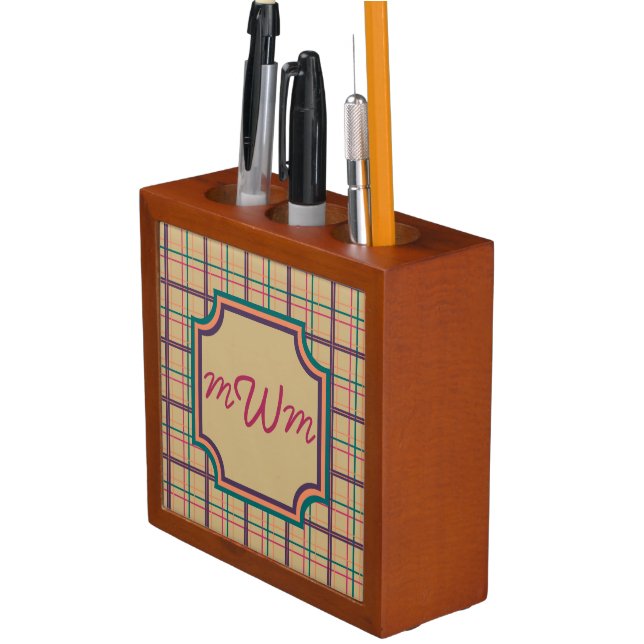 Summer Plaid Desk Organizer (In Situ)
