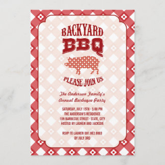 Summer Plaid Pig Roast Backyard Barbecue BBQ Party Invitation
