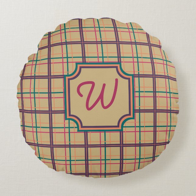 Summer Plaid Round Pillow (Front)